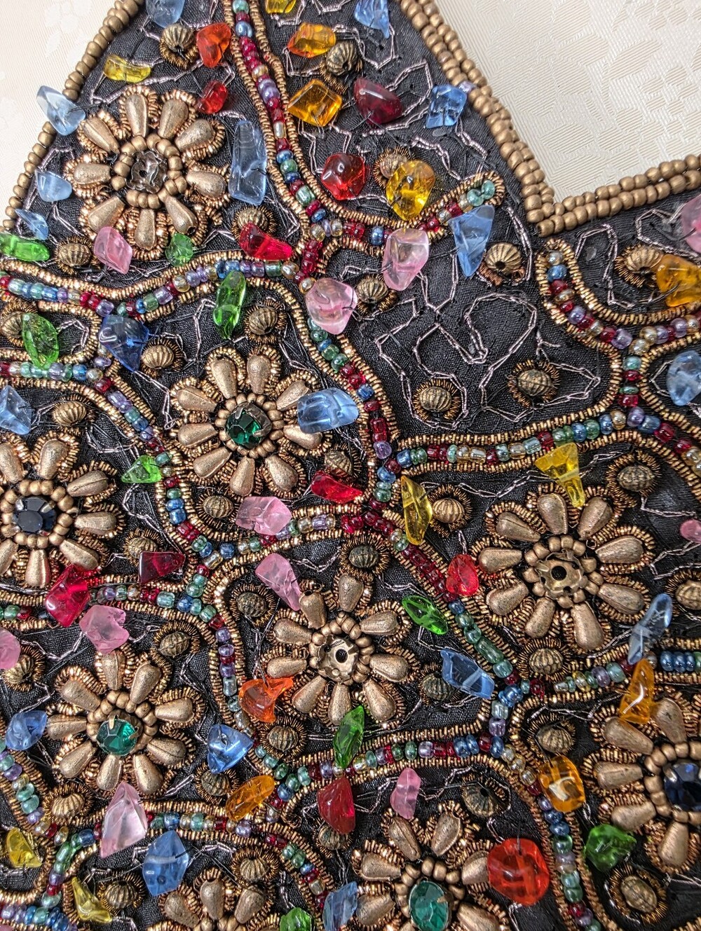 Bamboo Trading Co Vintage Beaded Evening Bag Colorful Gem Elements Bronze - Picture 10 of 11